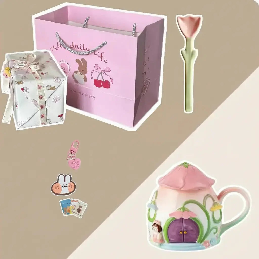 Niedliches Mädchen Keramiktasse – Handgemacht Bone China mit Deckel