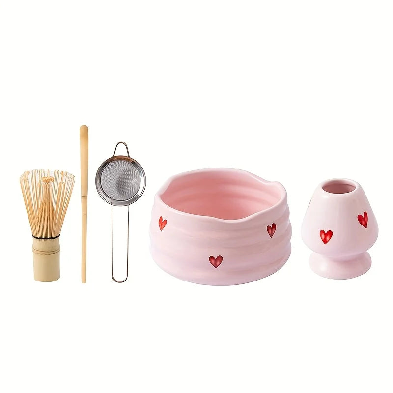 Niedliches Matcha Set – Rosa Keramik Herz – 5tlg. Set
