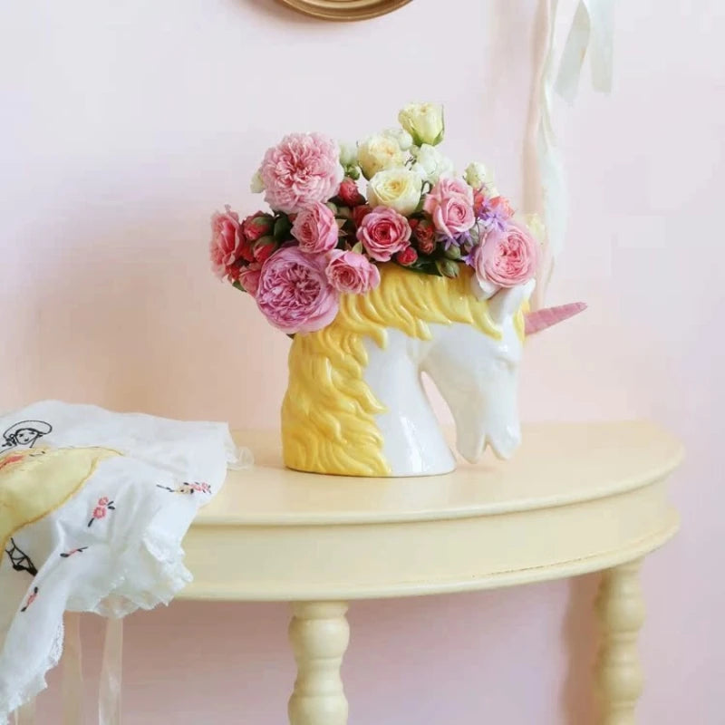 Nordische Einhorn-Vase – Keramik Vintage Stil – Wohndeko
