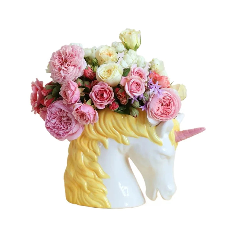 Nordische Einhorn-Vase – Keramik Vintage Stil – Wohndeko
