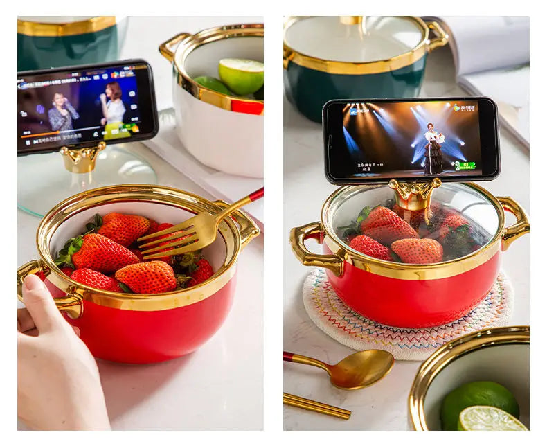 Nordische Keramikschüssel – Porzellan mit Deckel – 16 x 11 cm