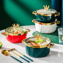 Nordische Keramikschüssel – Porzellan mit Deckel – 16 x 11 cm