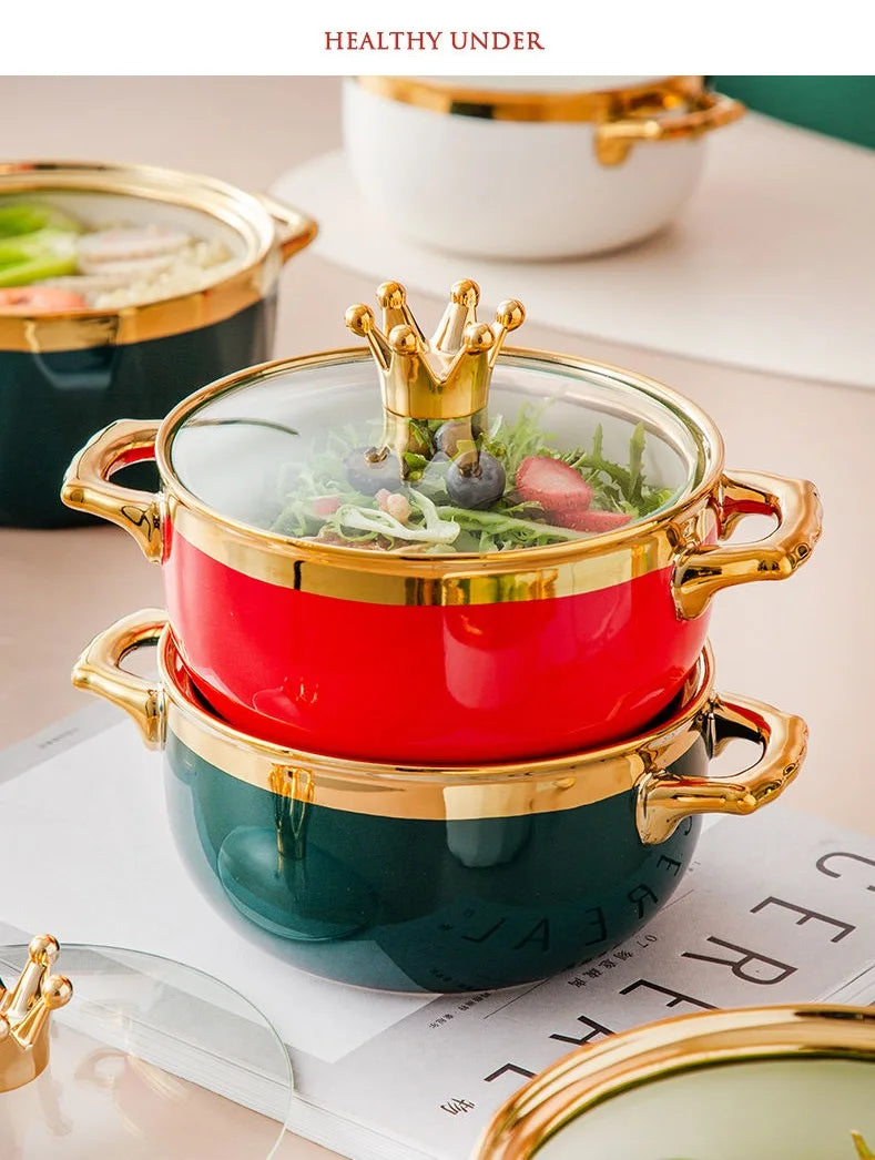 Nordische Keramikschüssel – Porzellan mit Deckel – 16 x 11 cm