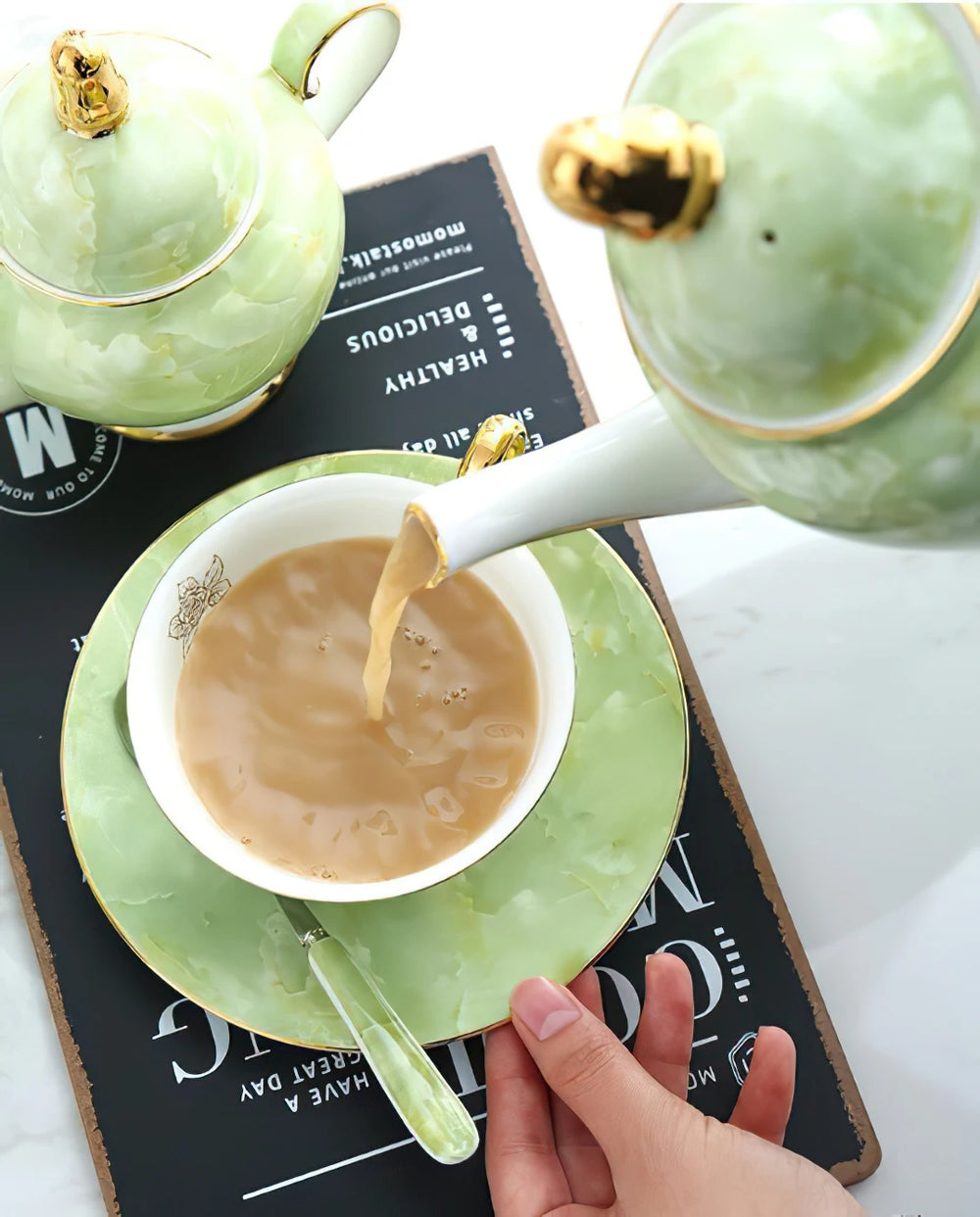 Nordisches Teekannenset – Keramik Handmade mit Goldeinlage