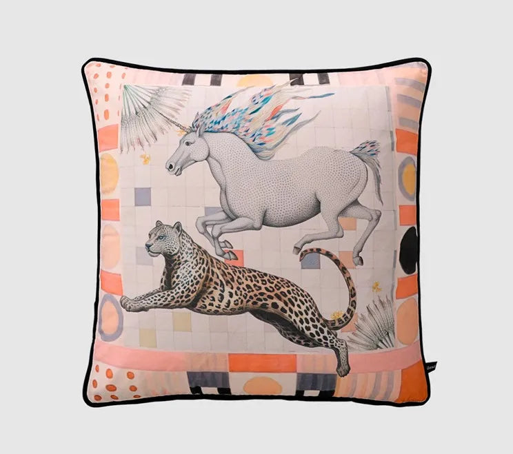 Orientalischer Samt Kissenbezug Tiermotiv in Weiss 50x50 cm für Wohnzimmer