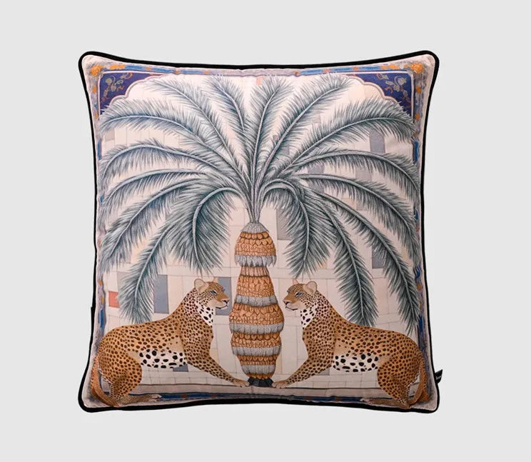Orientalischer Samt Kissenbezug mit Tiermotiv in Weiss, Grösse 50x50 cm für Wohnzimmer