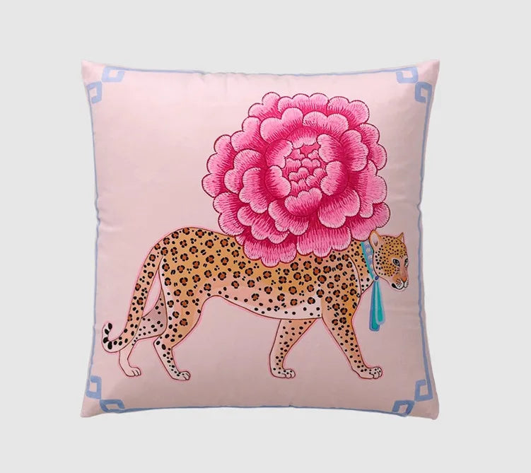 Orientalischer Samt Kissenbezug mit Tiermotiv in Weiss, Grösse: 50x50 cm