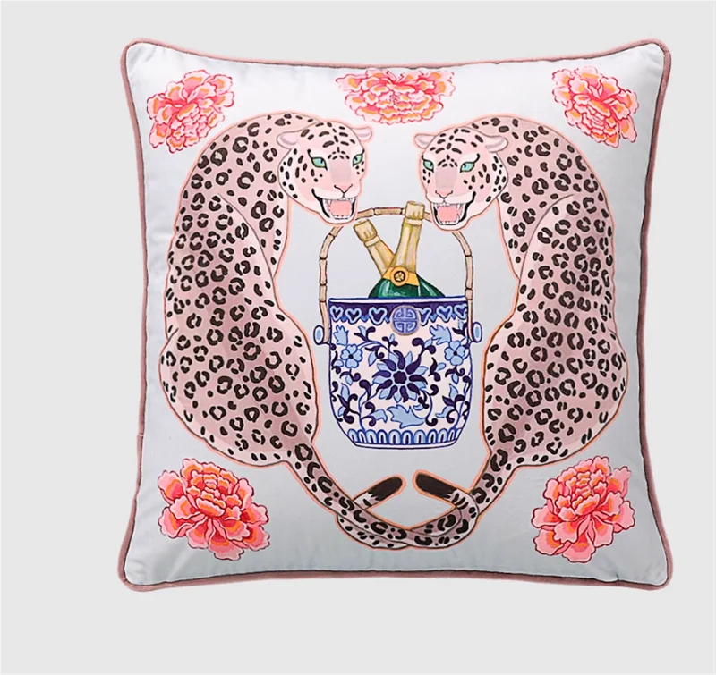 Orientalischer Samt Kissenbezug mit Tiermotiv in Farbe Weiss Grösse 50x50 cm