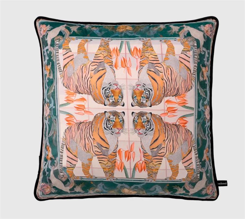 Orientalischer Samt Kissenbezug mit Tiermotiv in Weiss, Grösse 50x50 cm