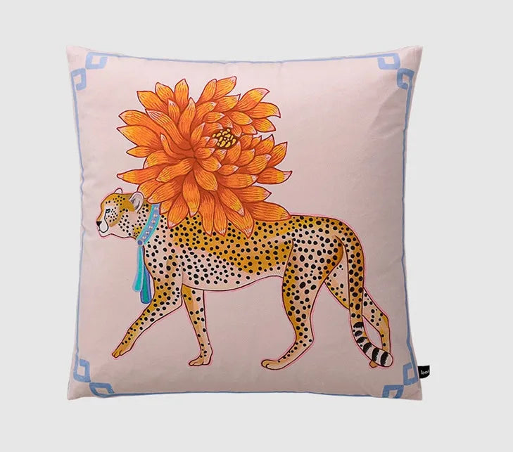 Orientalischer Samt Kissenbezug in Weiss mit Tiermotiv, 50x50 cm