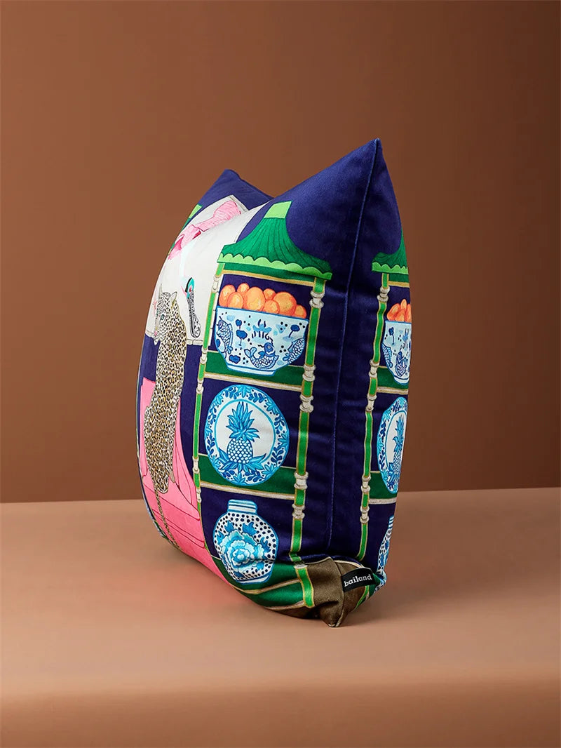 Orientalischer Samt Kissenbezug mit Tiermotiven, Farbe: Weiss, Grösse: 50x50 cm