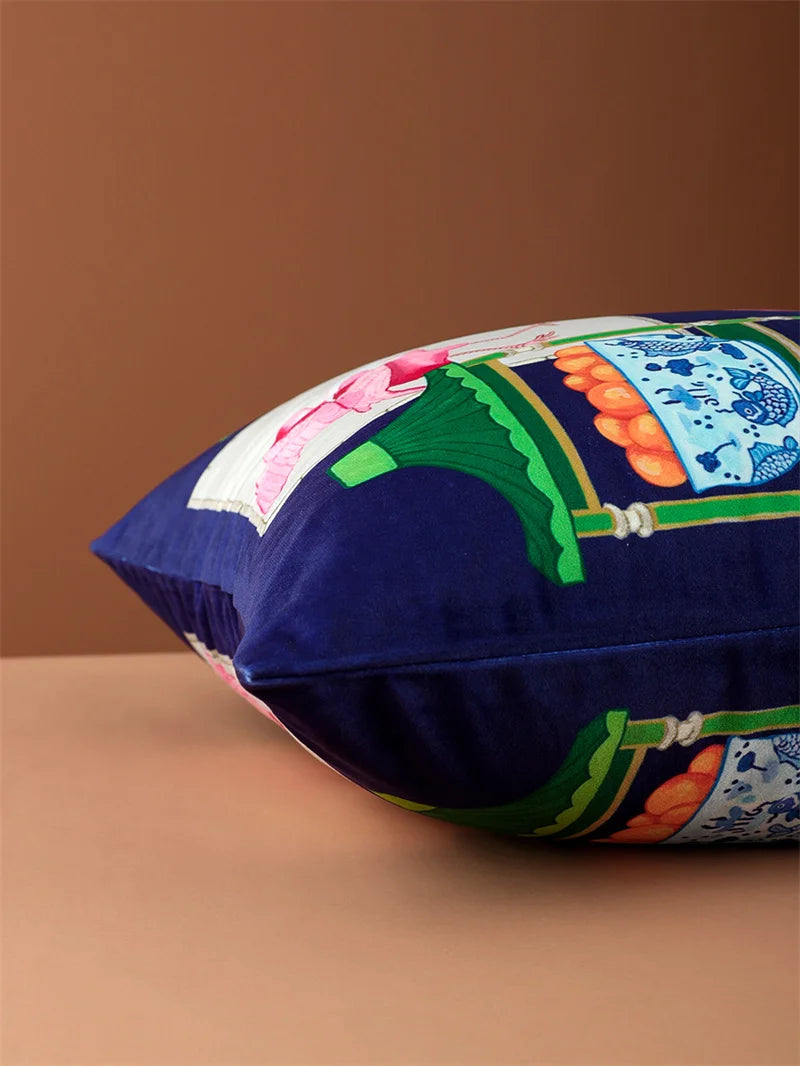 orientalischer Samt Kissenbezug mit Tiermotiv weiss, Grösse 50x50 cm