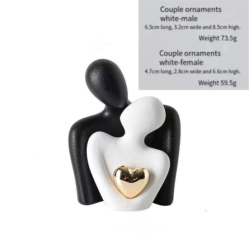 Moderne weisse und schwarze Keramik-Paarfigur 12CM, für Wohnzimmer