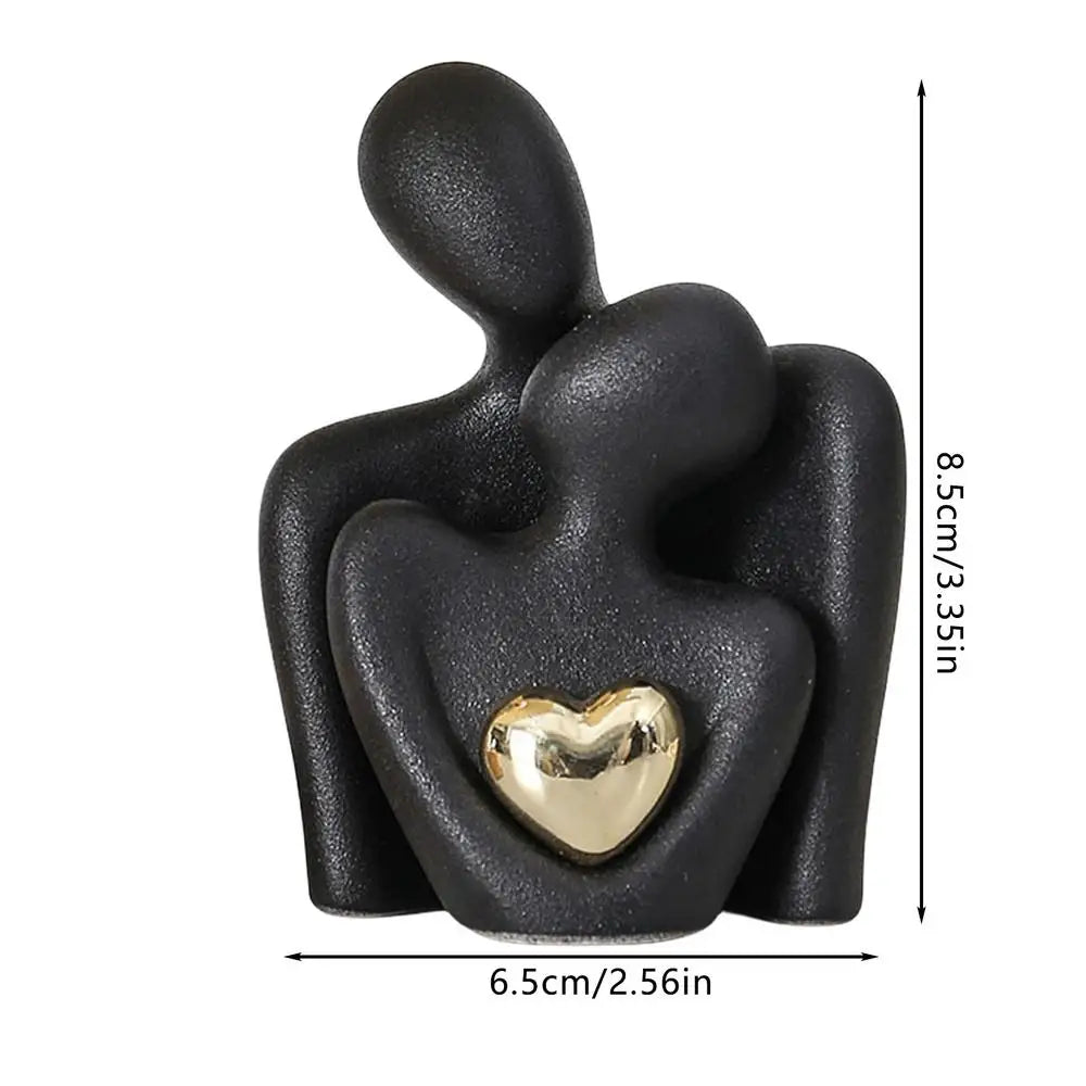 Weisse und schwarze Keramikfigur, moderne Paarstatue, 12 cm