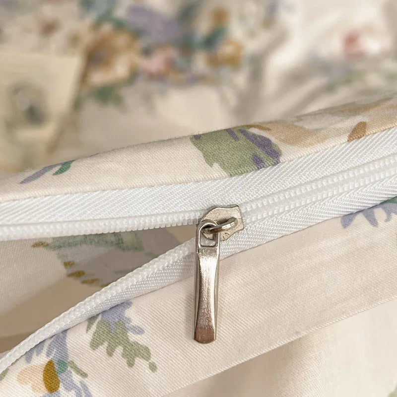 Pastorale Blumen Bettwäsche Set – 100% Baumwolle mit Spitzen