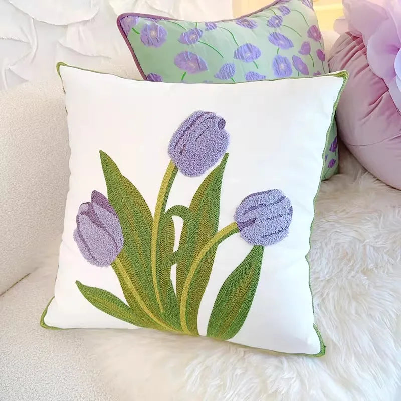 Pastorale Blumen Kissenhülle – Klassisches Baumwolle 45x45cm