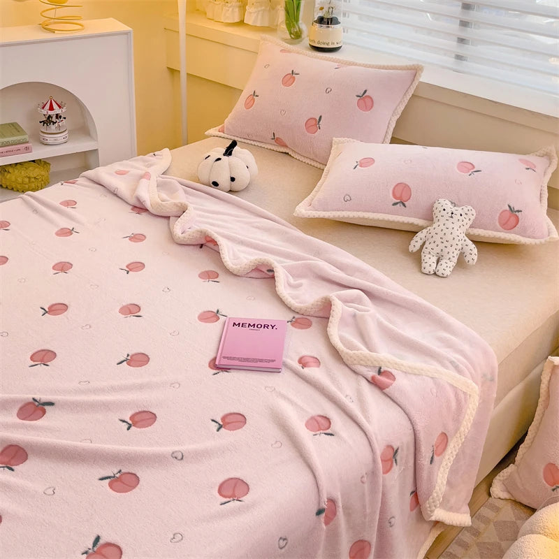 Peach Fleece-Decke – Gemütliches Fruchtdesign – Verschiedene Grössen