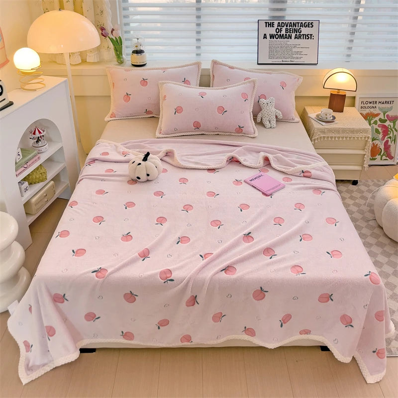 Peach Fleece-Decke – Gemütliches Fruchtdesign – Verschiedene Grössen