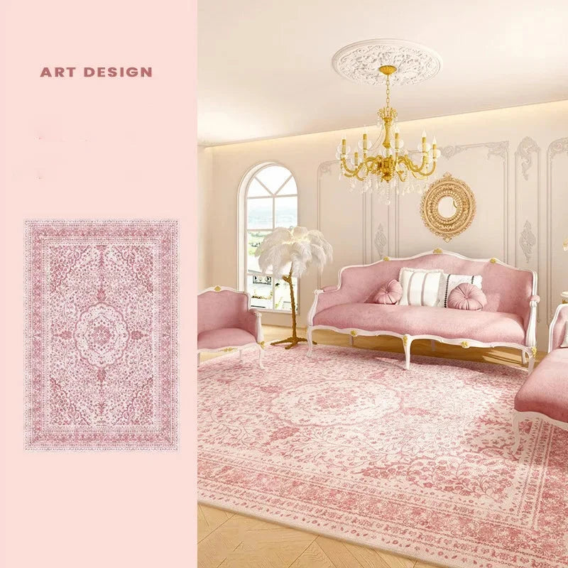 rechteckiger Perserteppich aus Polyester in Rosa, Grösse 80x120cm