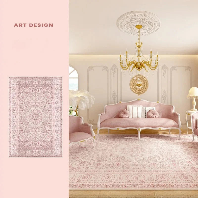 rechteckiger Perserteppich aus Polyester, einfarbig rosa, für Wohnzimmer, Grösse: 80x120 cm