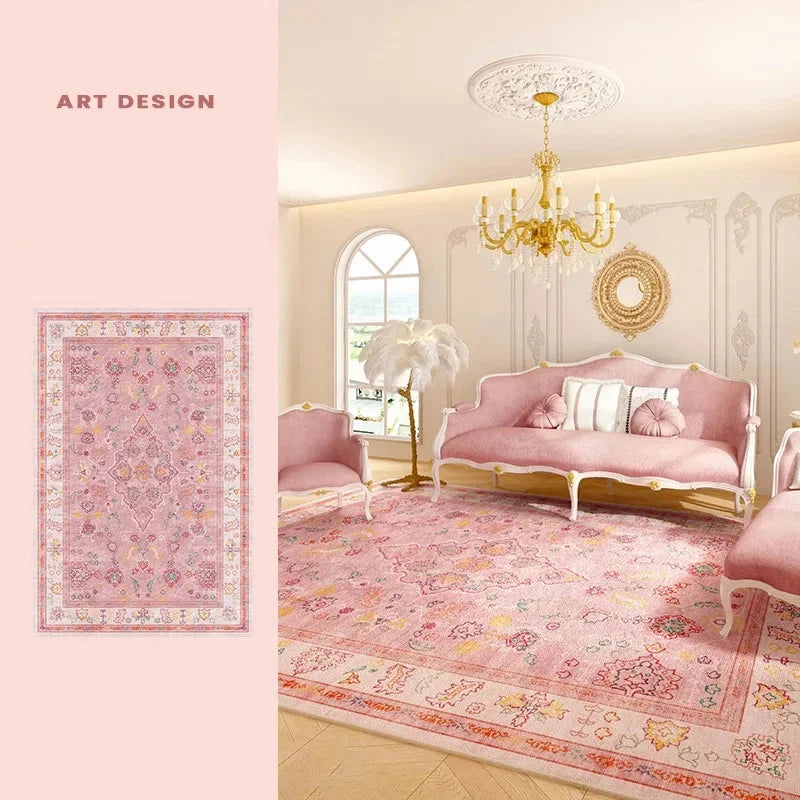 Luxuriöser rosa Perserteppich aus Polyester, Grösse 120x160cm, rechteckig für Wohnzimmer