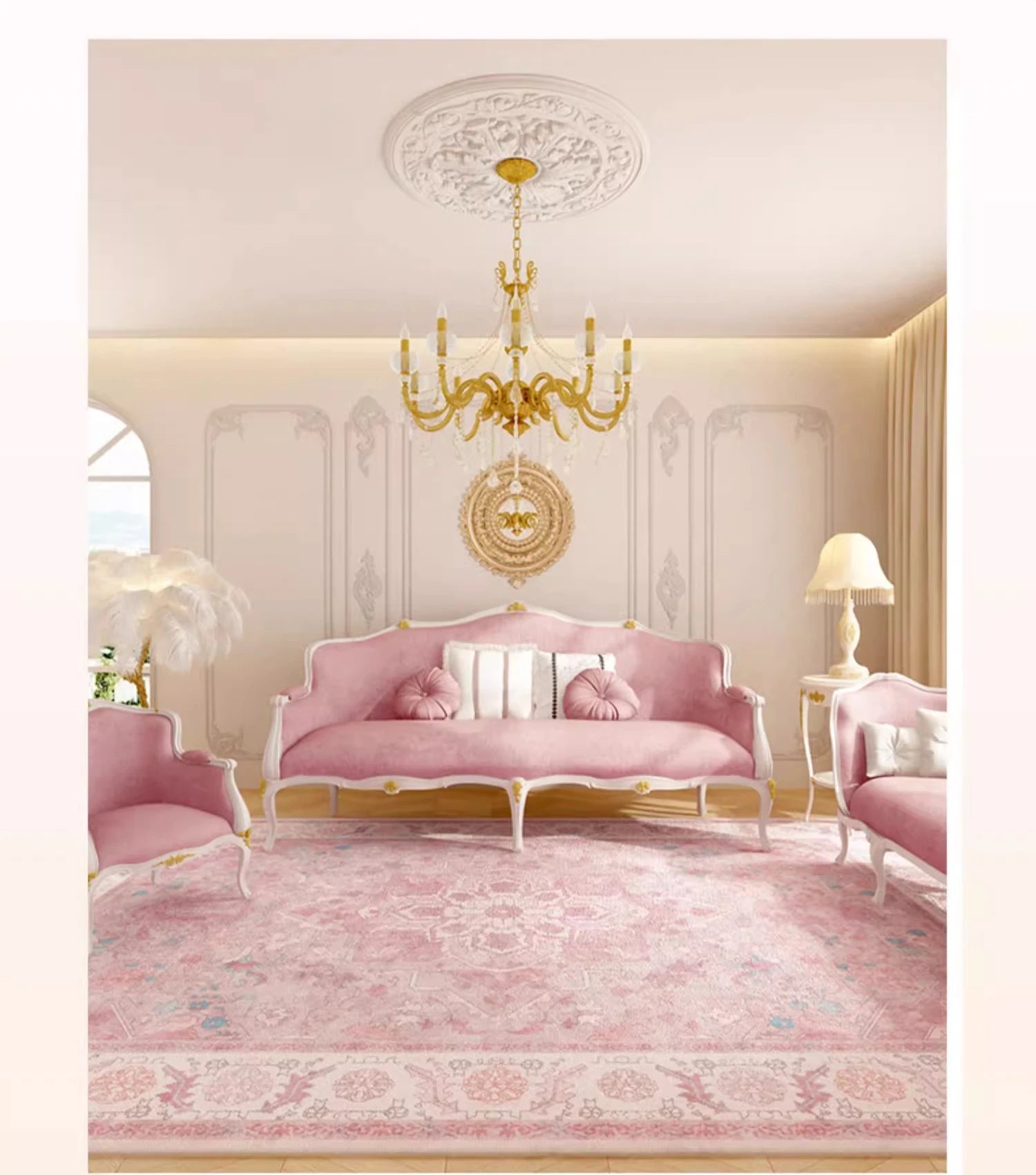 Rechteckiger Perserteppich aus Polyester, einfarbig rosa, Grösse 80x120cm, im eleganten Stil fürs Wohnzimmer