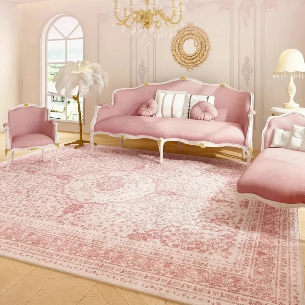 Rechteckiger, rosa Perserteppich aus Polyester in Grösse 120x160cm für Wohnzimmer