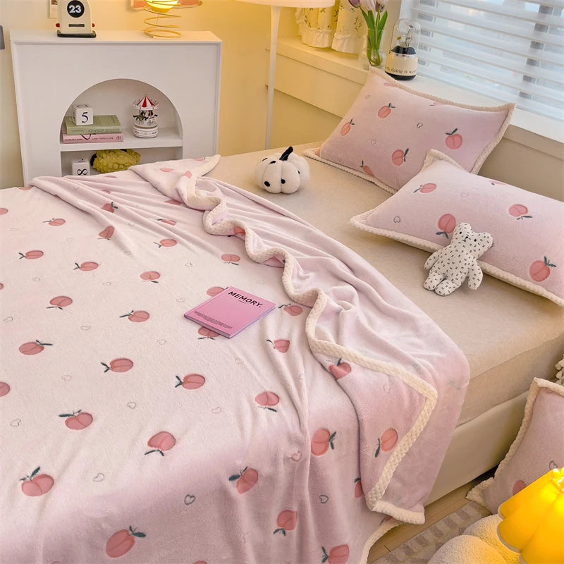 Pfirsich Fleece Decke - Süsses Fruchtdesign - Verschiedene Grössen