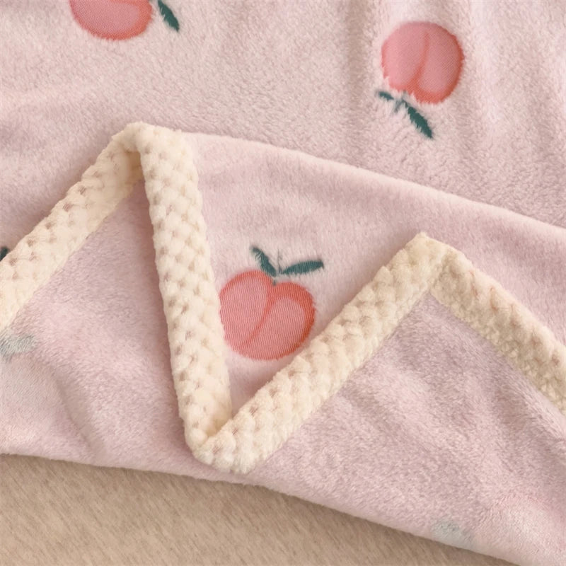 Pfirsich Fleece Decke - Süsses Fruchtdesign - Verschiedene Grössen