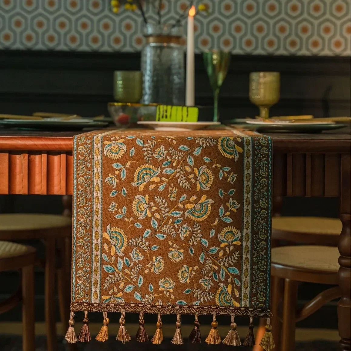 Jacquard-Pflanzentischläufer mit Pflanzenmuster, Farbe: H, Grösse: 35x120 cm