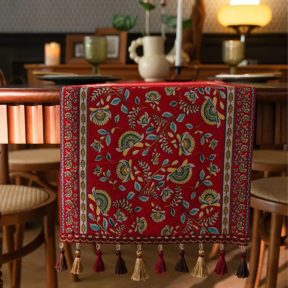 Jacquard Tischläufer mit Pflanzenstickerei aus Polyester, Farbe: H, Grösse: 35x400 cm