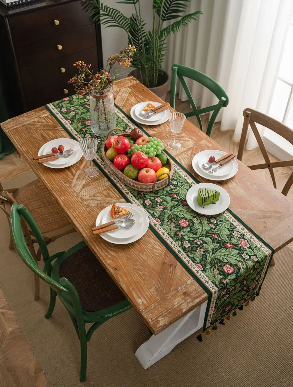 Rechteckiger Jacquard-Tischläufer aus Polyester mit Pflanzenmuster, Farbe: H, Grösse: 35x120 cm