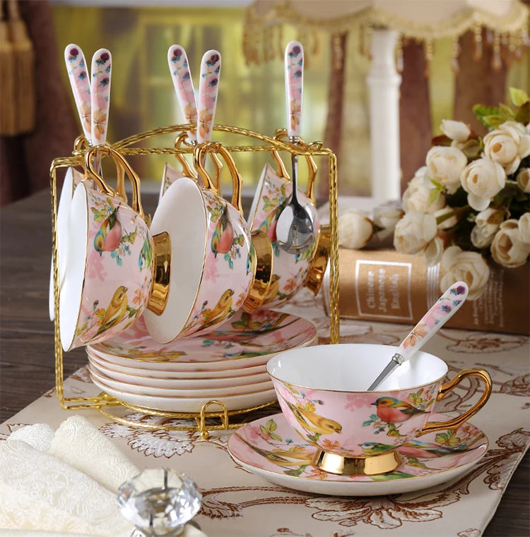 Pink Bird China Set – Elegantes Feinporzellan – Mehrteilig