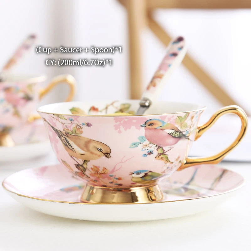 Pink Bird China Set – Elegantes Feinporzellan – Mehrteilig
