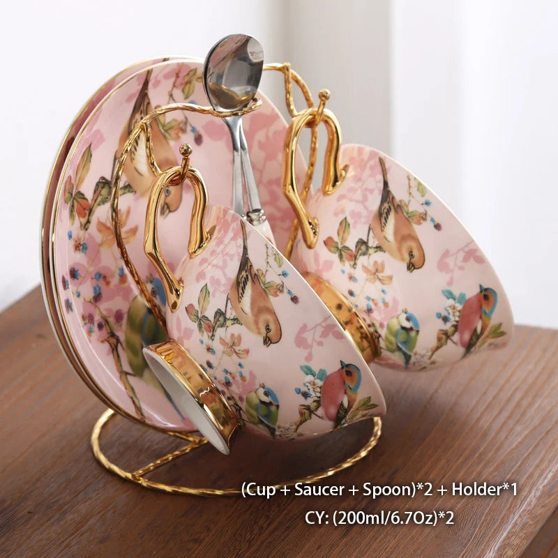 Pink Bird China Set – Elegantes Feinporzellan – Mehrteilig