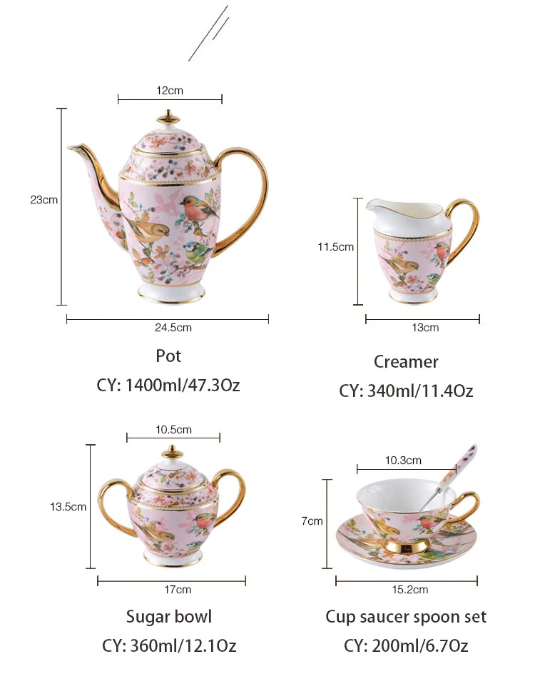 Pink Bird China Set – Elegantes Feinporzellan – Mehrteilig
