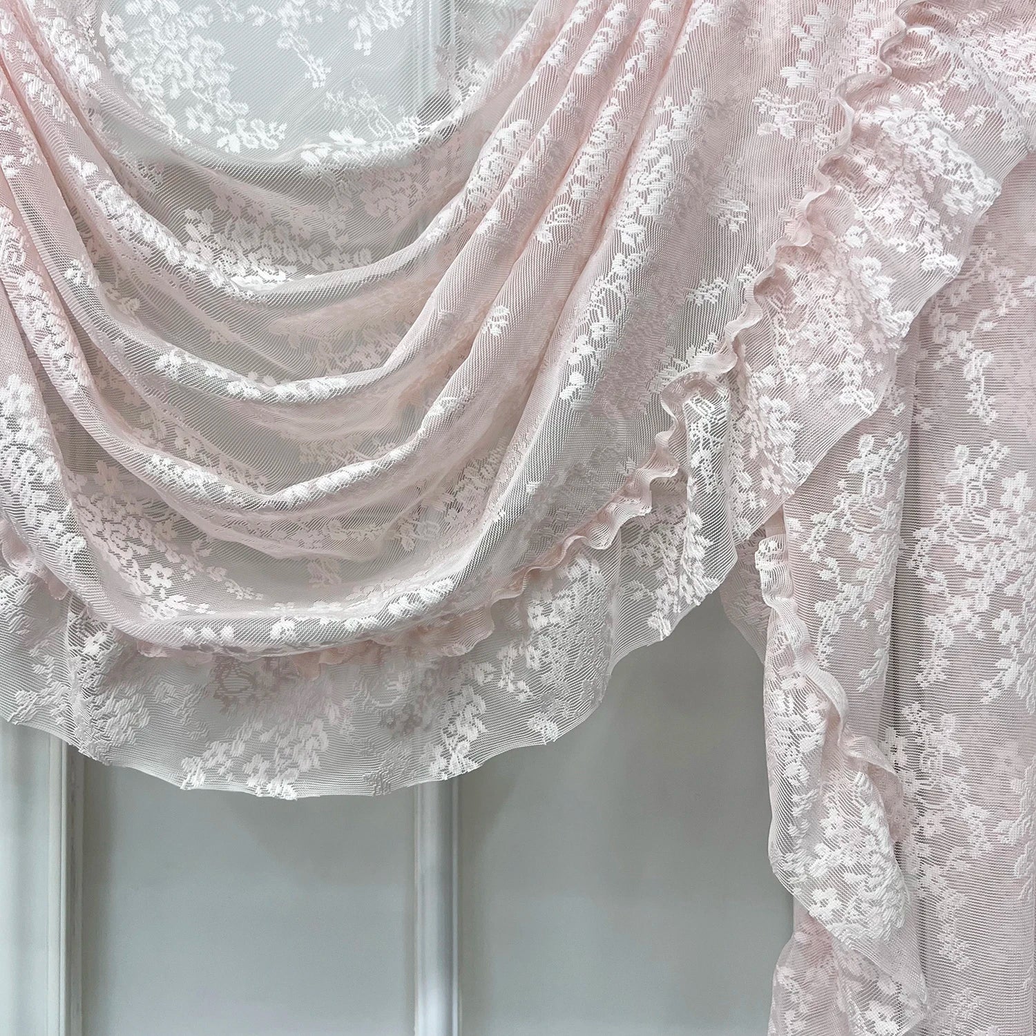 Pinker Blumen Vorhang – Pastoral Stil Bestickt – Wohnzimmer Transparent