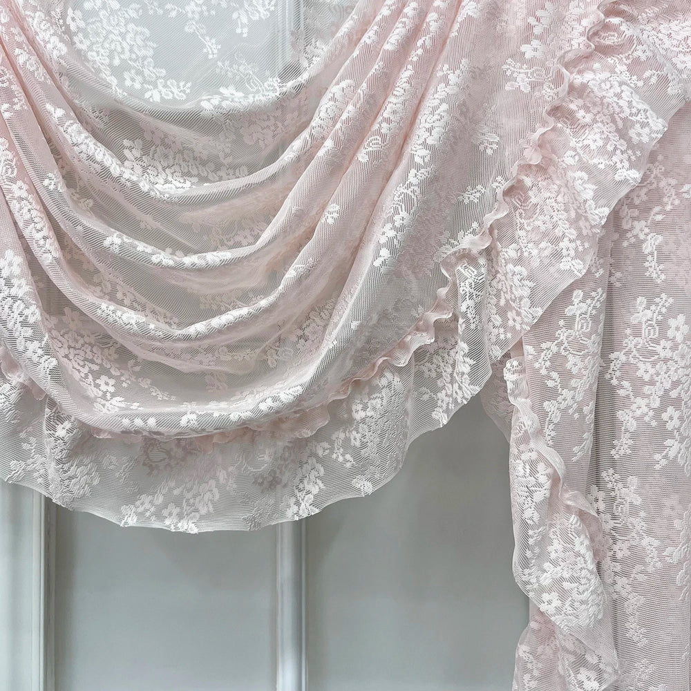 Pinker Blumen Vorhang – Pastoral Stil Bestickt – Wohnzimmer Transparent