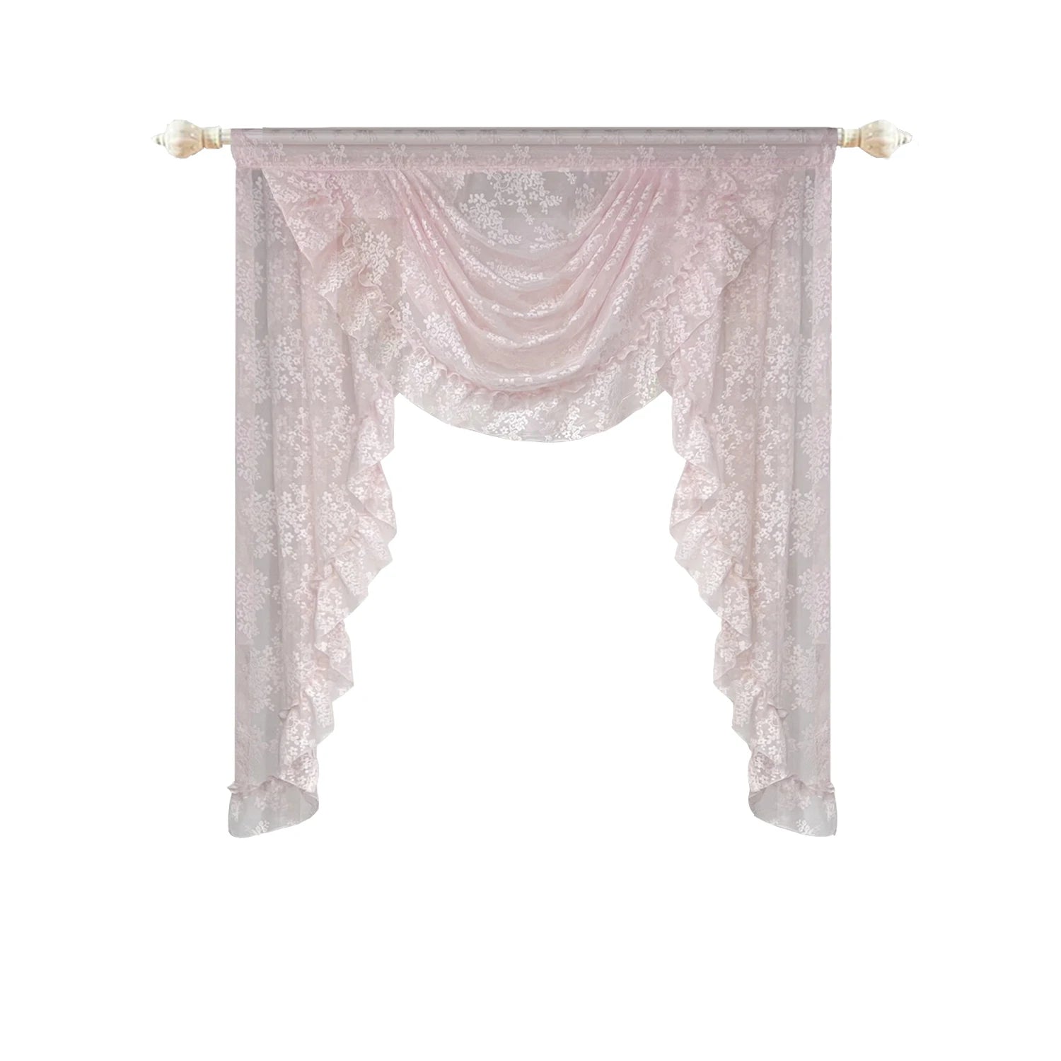 Pinker Blumen Vorhang – Pastoral Stil Bestickt – Wohnzimmer Transparent