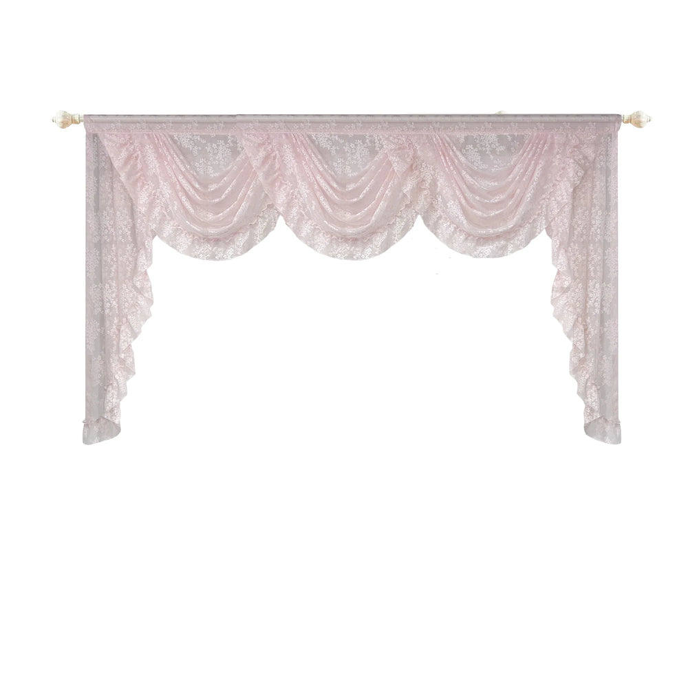 Pinker Blumen Vorhang – Pastoral Stil Bestickt – Wohnzimmer Transparent