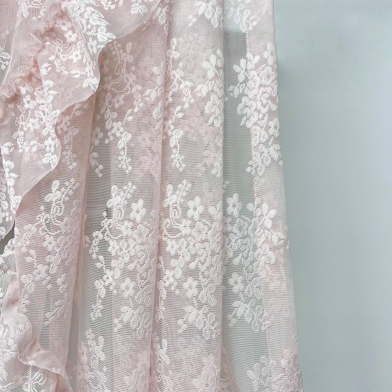 Pinker Blumen Vorhang – Pastoral Stil Bestickt – Wohnzimmer Transparent