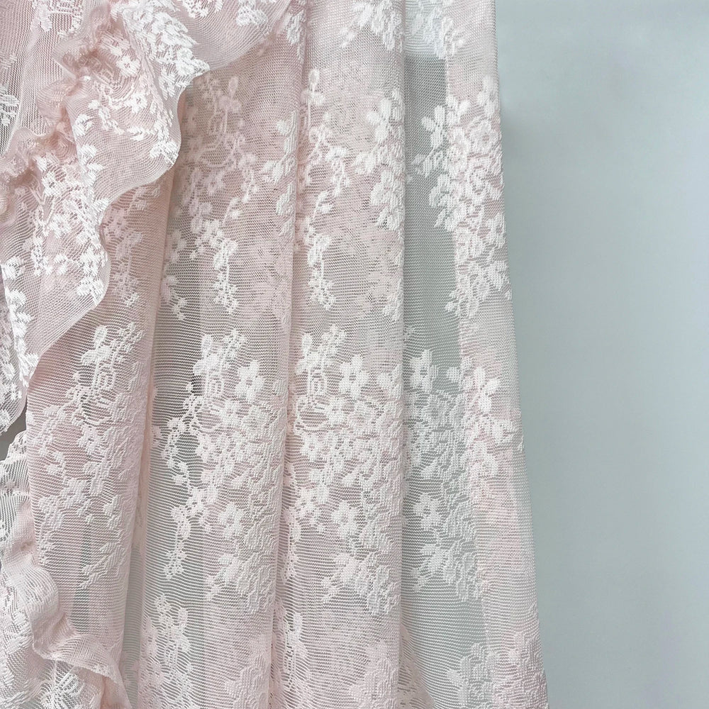 Pinker Blumen Vorhang – Pastoral Stil Bestickt – Wohnzimmer Transparent