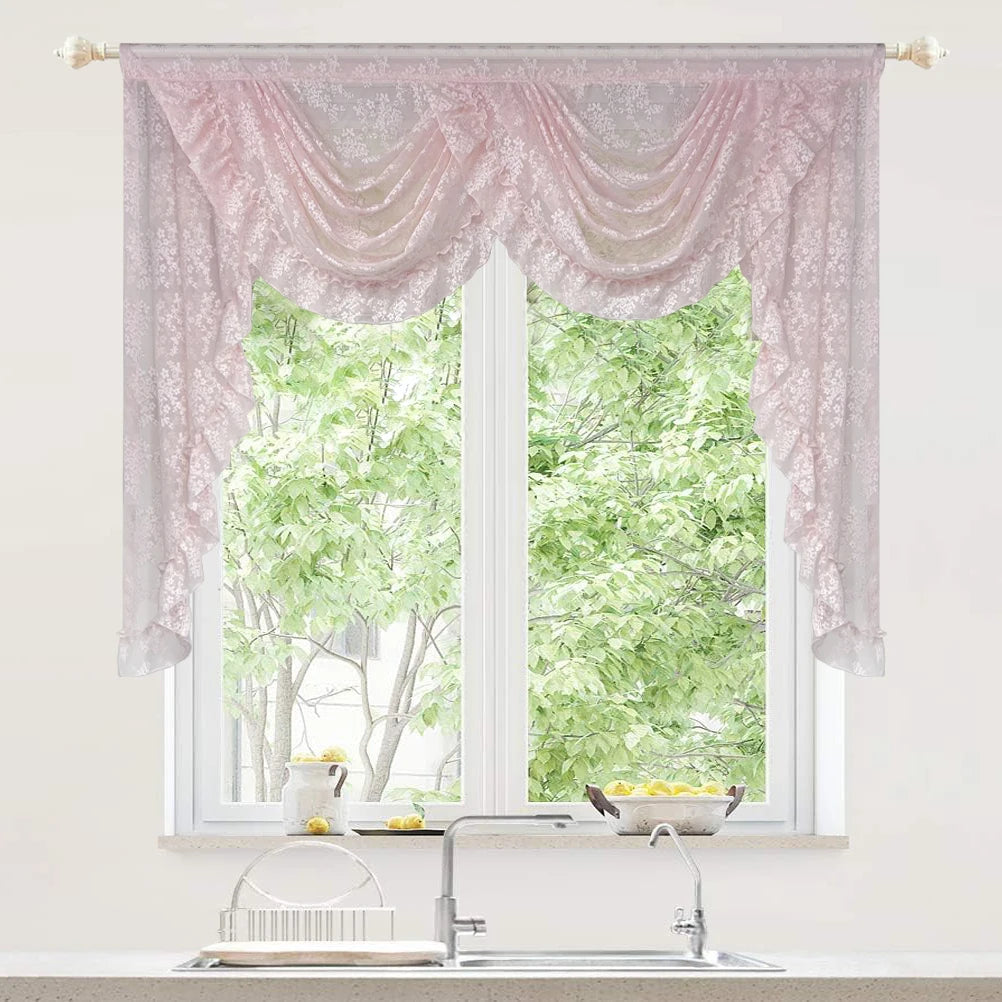 Pinker Blumen Vorhang – Pastoral Stil Bestickt – Wohnzimmer Transparent