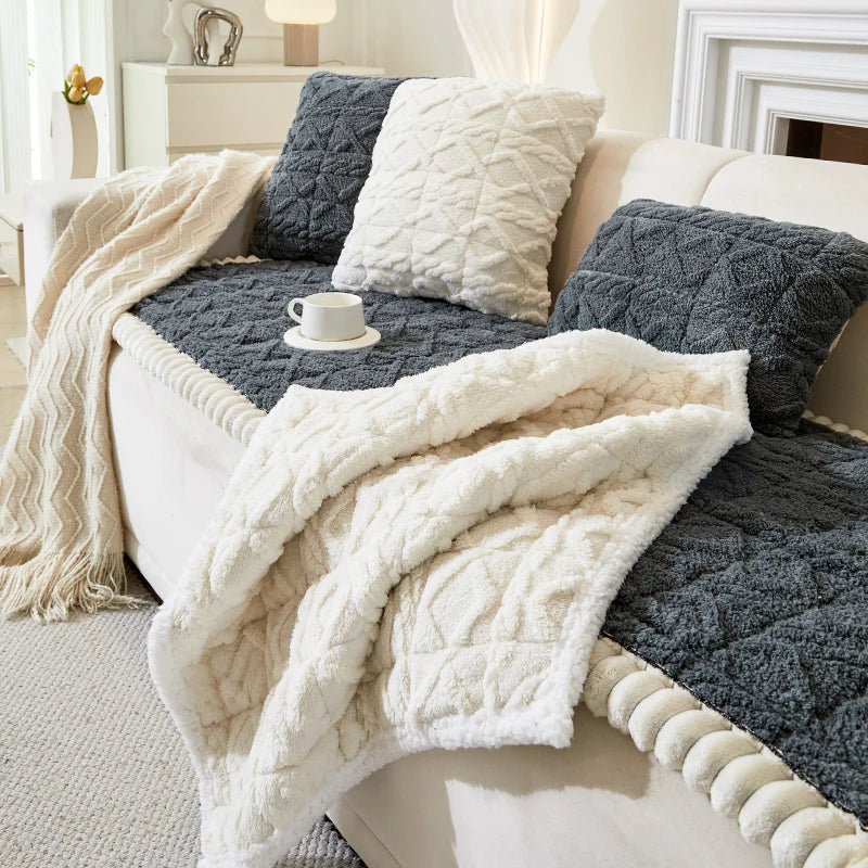 Plüsch Sofakissen aus Baumwolle in Grau, 70x150 cm, modernes Design