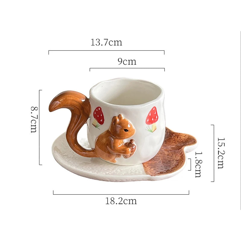 Porzellan-Teetasse & Untertasse - Eichhörnchen-Design - 350ml