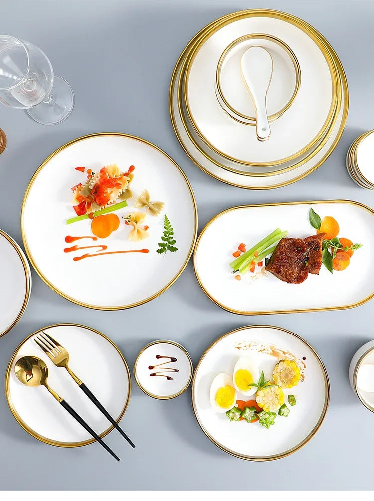 Porzellangeschirr – Weiss mit Goldrand – Vielseitige Sets