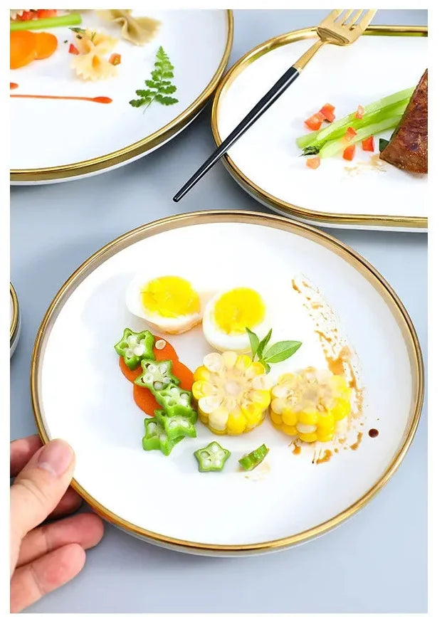 Porzellangeschirr – Weiss mit Goldrand – Vielseitige Sets