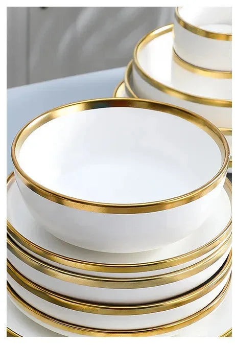 Porzellangeschirr – Weiss mit Goldrand – Vielseitige Sets