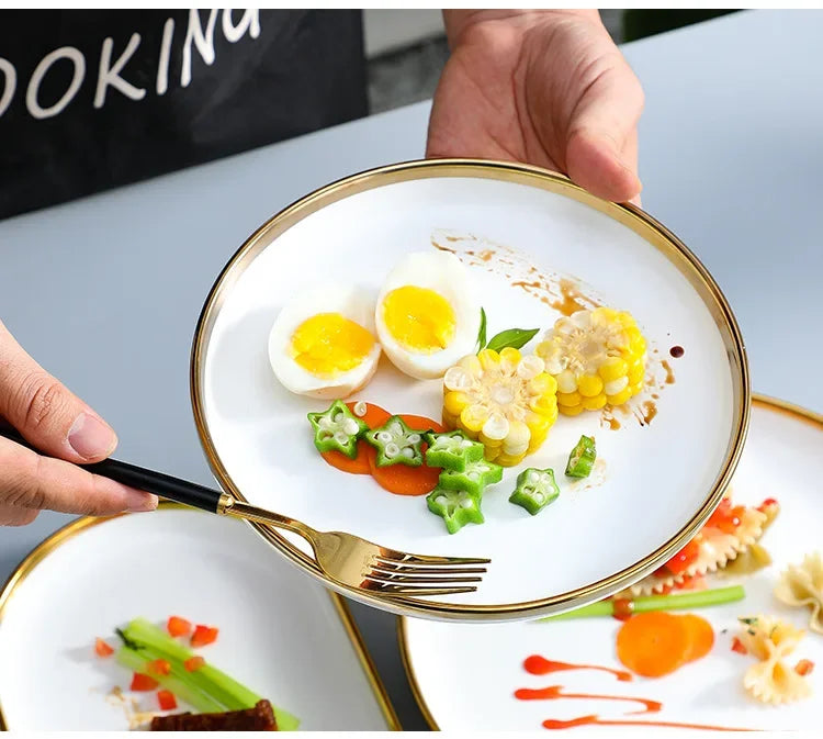 Porzellangeschirr – Weiss mit Goldrand – Vielseitige Sets