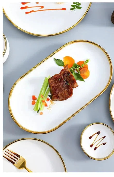 Porzellangeschirr – Weiss mit Goldrand – Vielseitige Sets